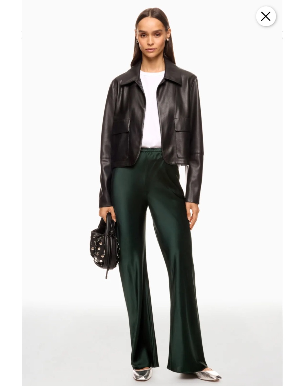 Women's Satin Wide-Leg Pants in Dark Green - Elegant Everyday